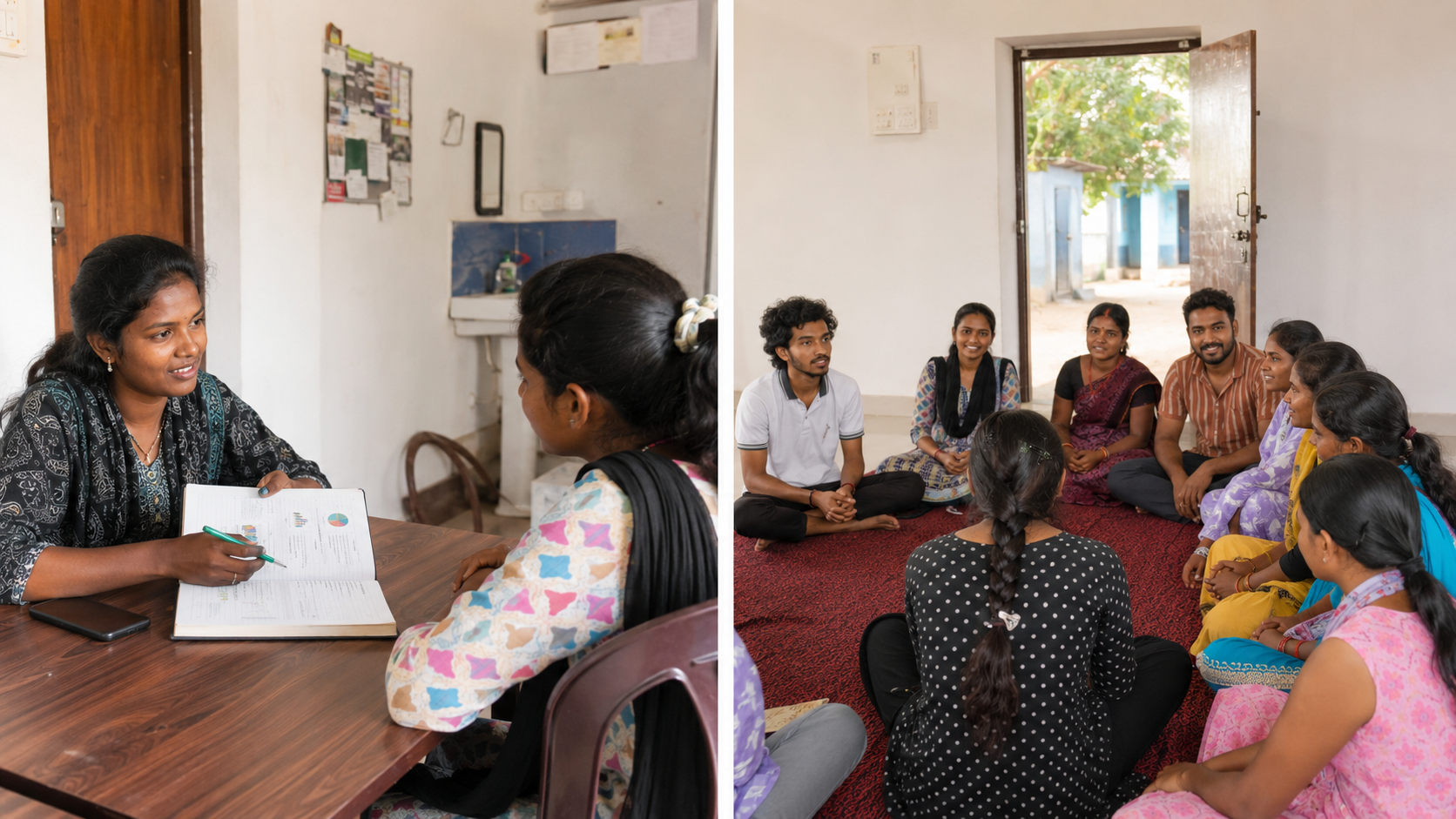 Coordinator counselling a young woman at WOW Hub